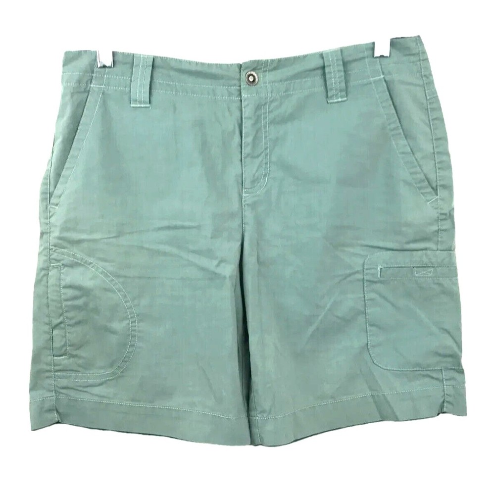 Eddie Bauer Womens Sz 8 Cargo Shorts Green Hiking Outdoor Stretch Pockets